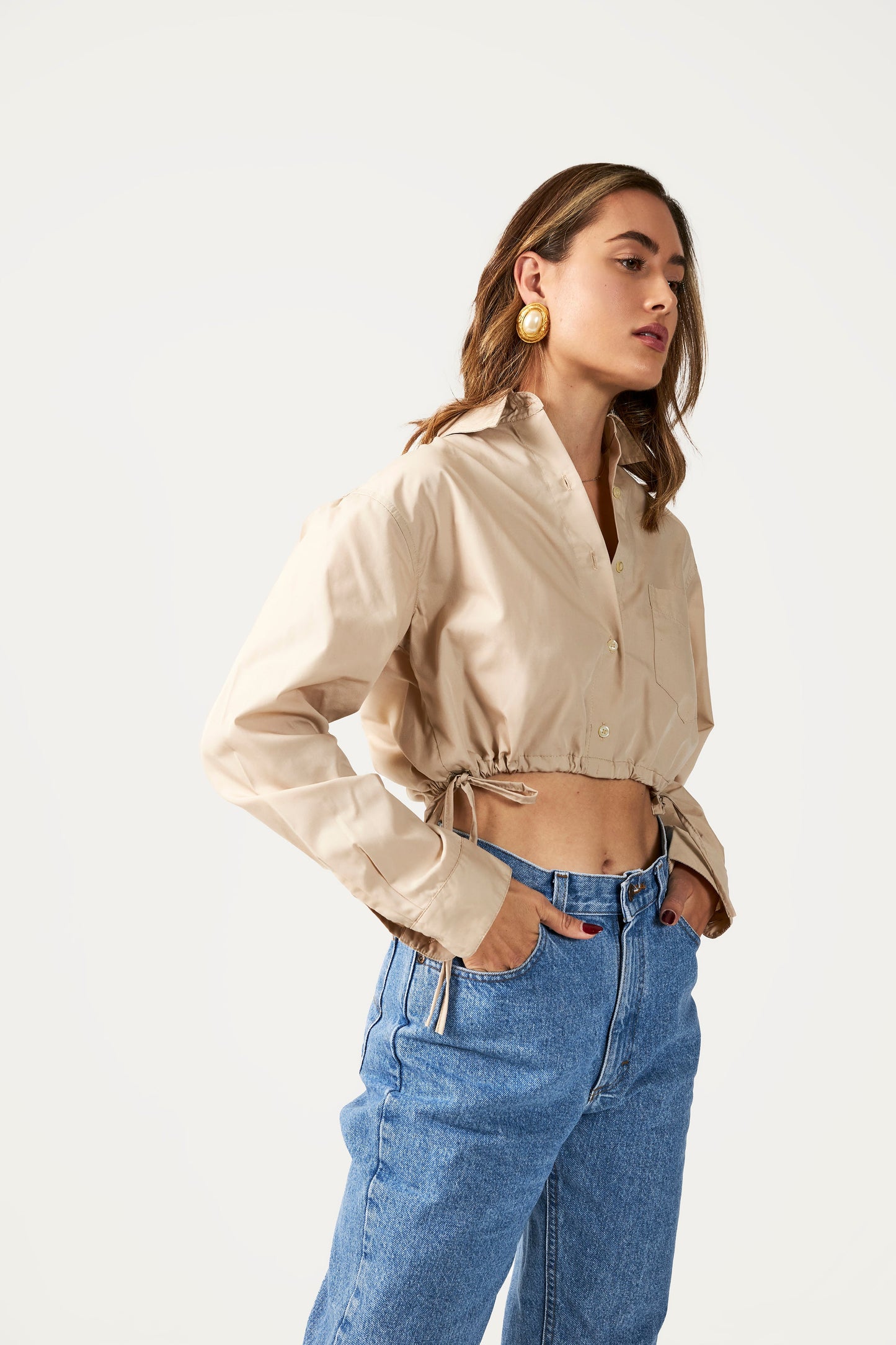 RE WORK DRAWSTRING BUTTON UP - ALMENDRA