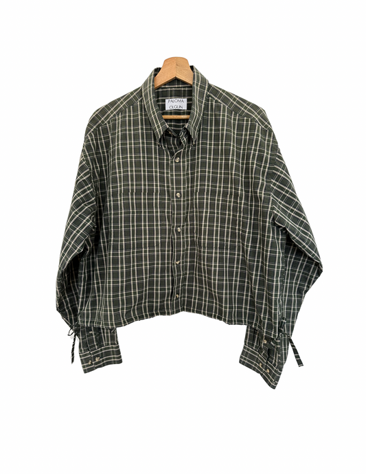 RE WORK DRAWSTRING BUTTON UP - VERDE TARTÁN